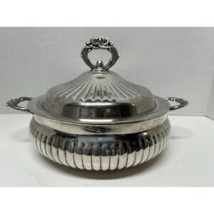 Silver Plate Covered 9" Casserole Leonard Fancy Buffet Dish Centerpiece Vintage